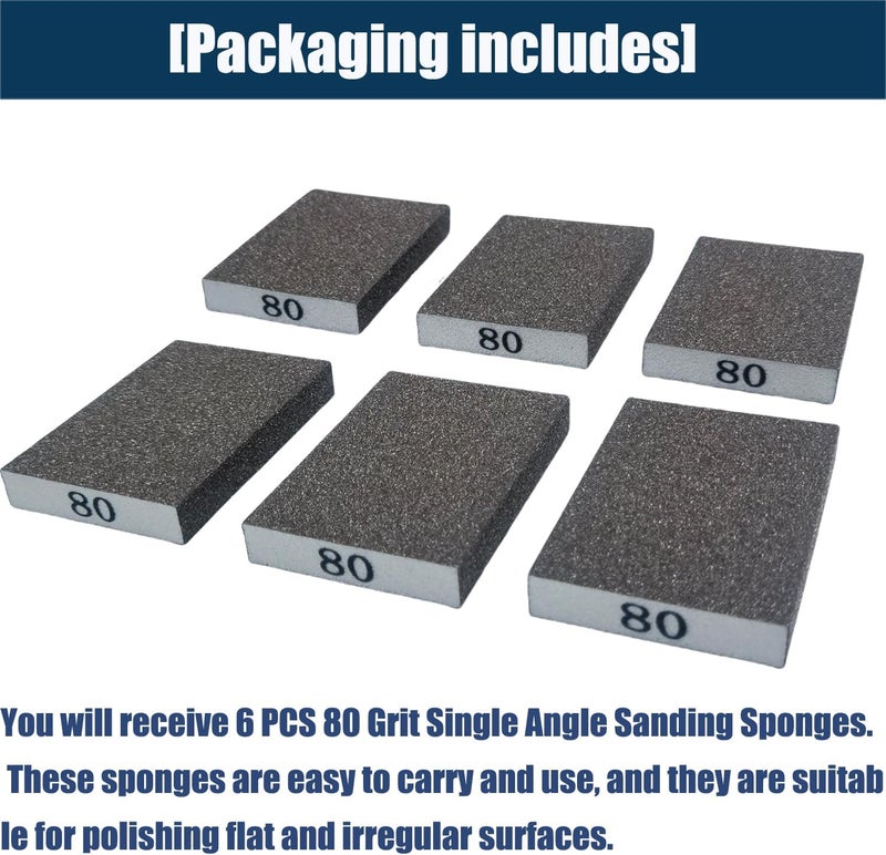 Tonmp 6 PCS 80 Grit Hand Sanding Blocks Set - Medium Sander Sponge, Wet and Dry Dual-use Sanding Sponges, Washable and Reusable, Ideal for Wood Metal Wall Polish - Image 4